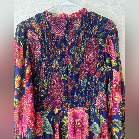FARM Rio Macaw Bloom Floral Smocked Juliet Sleeve Dress size XL - Picture 8 of 16